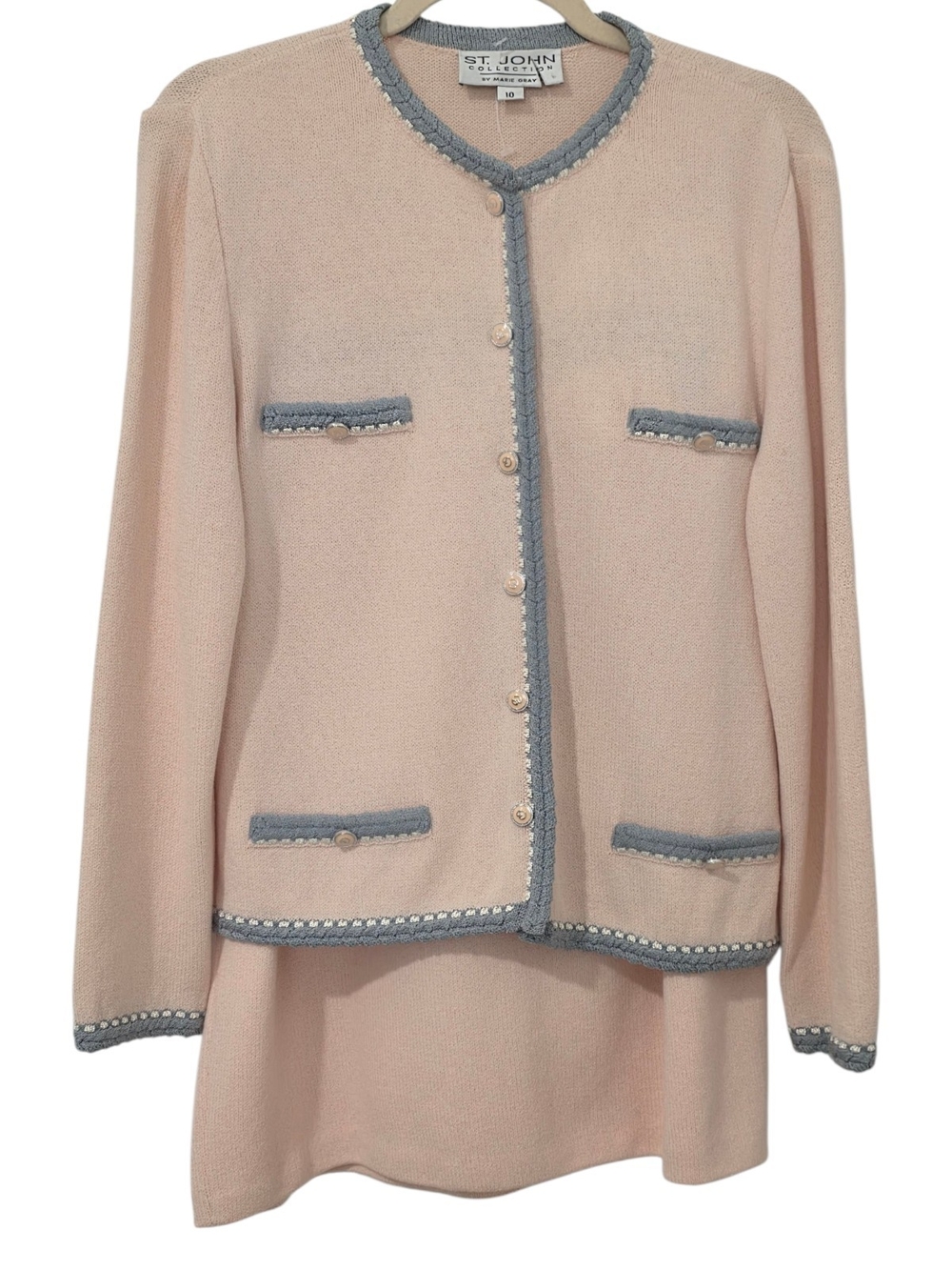 St. John Collection Pink and Gray Two-Piece Skirt Set
